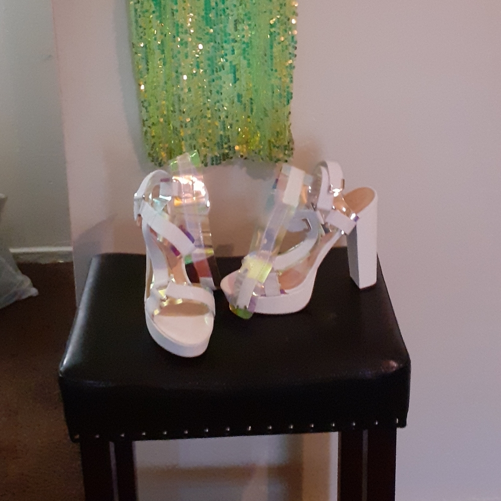 Lime green spaghetti strap mini dress $30 shoes sold separately $30